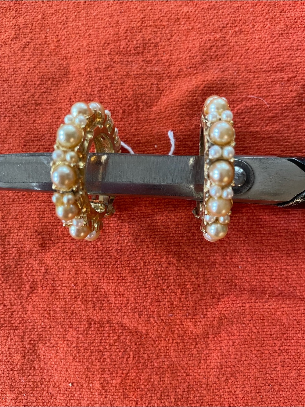 Vintage Gold Hoop Earrings with Pearl Clusters